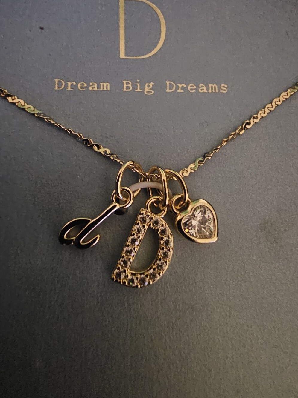 Gold Initial "D" Pendant Necklace with Heart Charm  14k Gold Dipped NWT